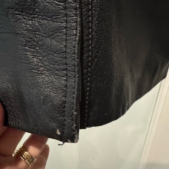 Vintage 90s Black Genuine Leather Trench Coat Size M Minimalist Grunge - Picture 12 of 17